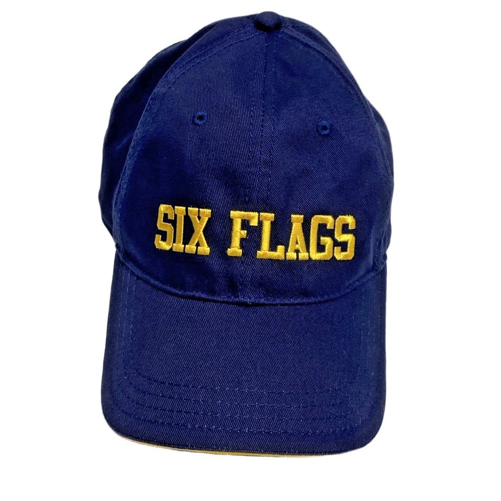 Six Flags Cap Mens Size One Size Navy Blue Embroidered‎ Adjustable Cotton Retro